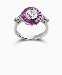 Solitaire White gold, rubies and round brilliant diamond