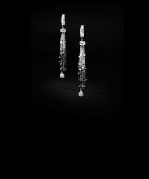Collection Pompom – Boucles d’oreilles en or blanc serties de diamants blancs et noirs