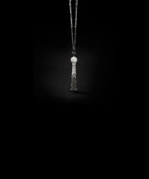 Pompom collection - White gold long necklace set with black and white diamonds